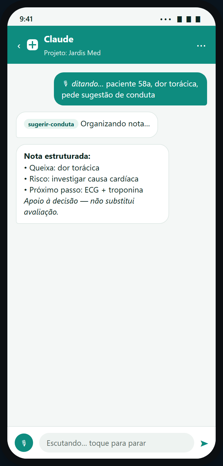 Jarvis Med no app do Claude: nota ditada vira estrutura